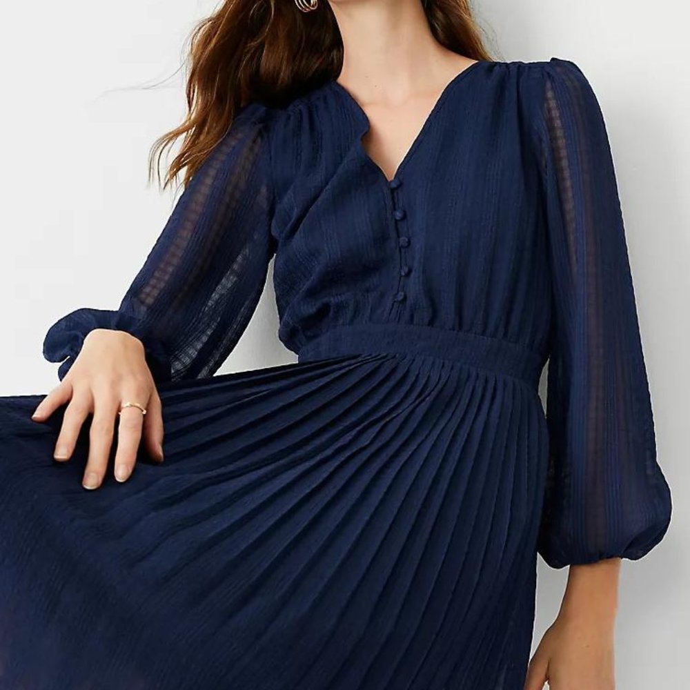 Ann Taylor Textured Pleated Flare Dress - Picture 3 of 3